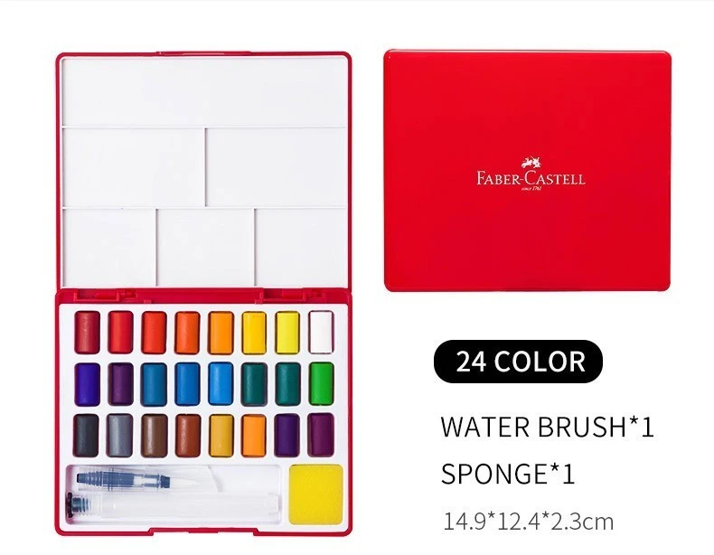 Faber-Castell 24/36/48 Colors Solid Water Color Paint Set With Paint Brush Portable Watercolor Pigment For Painting Art Supplies - Цвет: 24 Colors