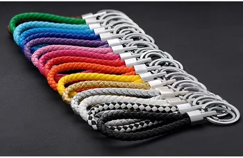 

Korean cute creative vachette clasp leather rope key chain double-circle knitting key chain couple bag pendant mix color