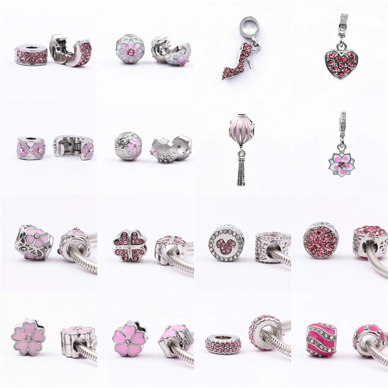 

45 styles to choose Pink seriessilver silver diy bead fit Original Pandora charms silver Bracelet trinket jewelry for women