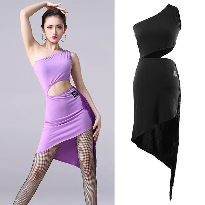 

2019 New Latin Dance Dress For Women'S Sexy Irregular Fringed One Sleeved Dresses Female Ballroom Salsa Practice Clothes DL3898