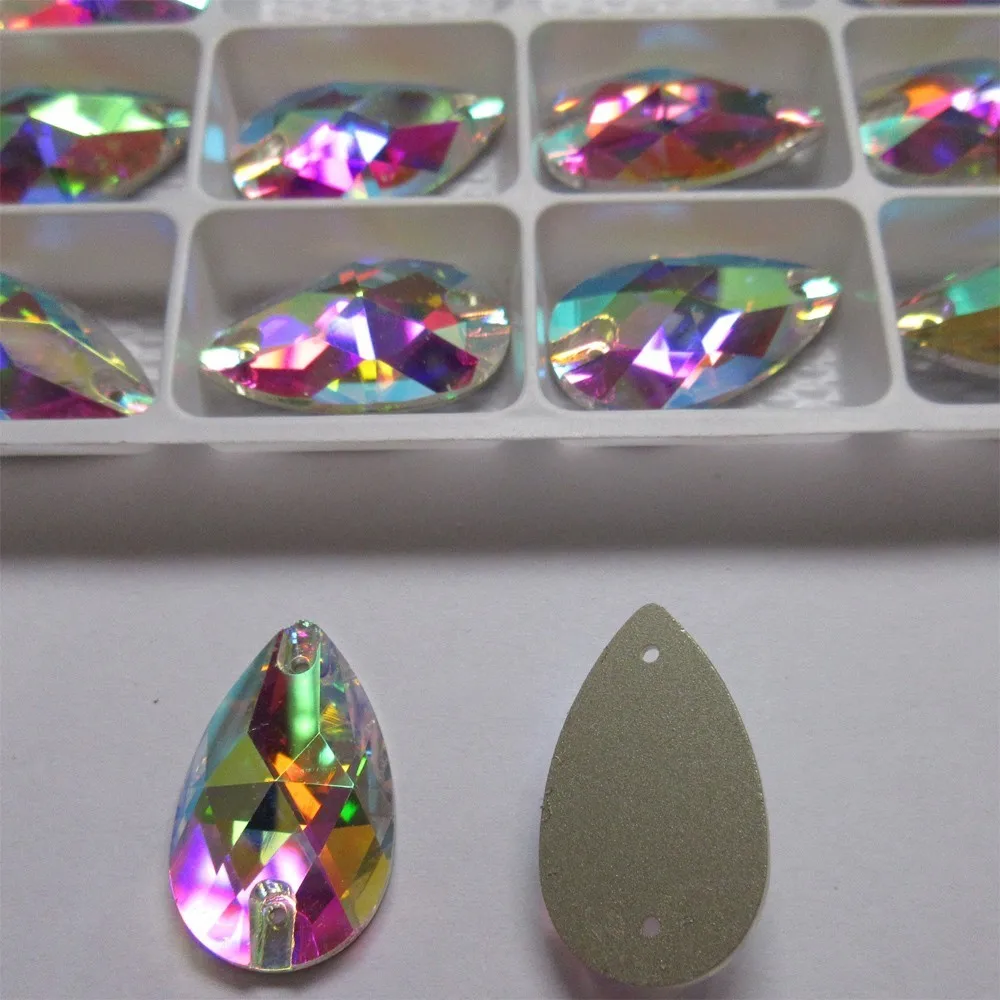 Drop 7x12mm 48pcs Высококачественные пришитые стразы, стеклянные бусины, стразы разных форм, белые AB Камни, плоские с оборота Стразы для шитья свадебного платья - Цвет: Drop 7x12mm 48pcs