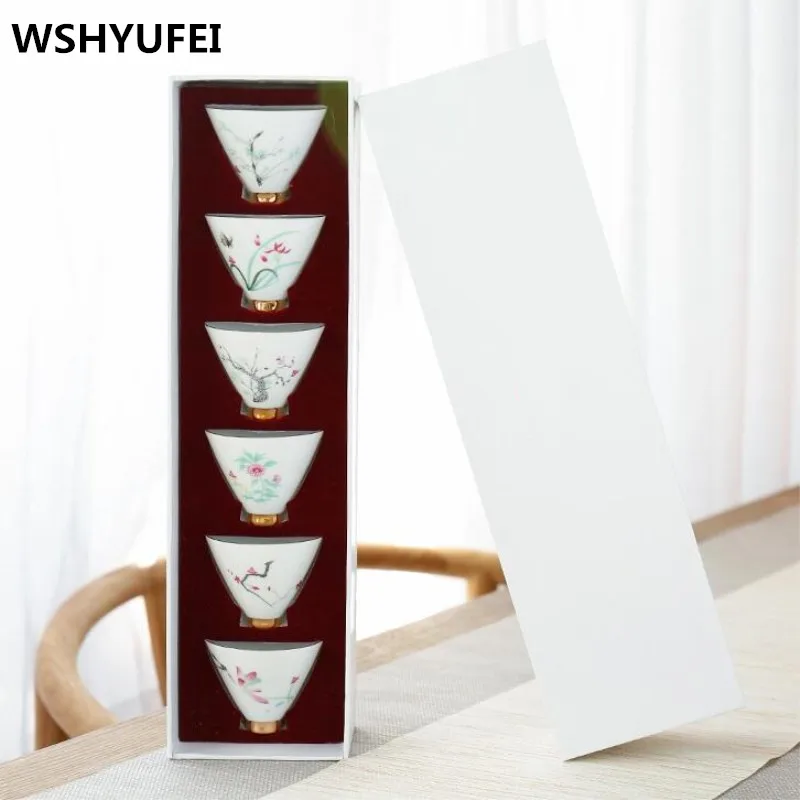 

High quality gift box Jingdezhen Ceramics 6 Pieces Kung Fu Cup Gift Set Company Celebrations / Family & Friends Draw by hand