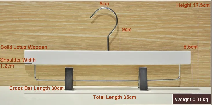 [ ] Роскошная противоскользящая белая деревянная вешалка с зажимами для брюк/юбки(50 шт./лот