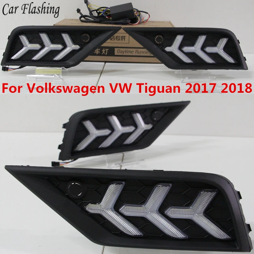 Car Flashing 2pcs Car Led Daytime Running Light For Volkswagen Vw Tiguan 2017 2018 2019 Drl With