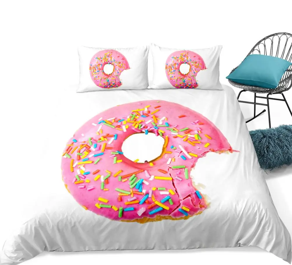 Donut Bedding set Pink girl Duvet cover set Dessert Bed line Queen Pastry quilt cover King cake bed set Twin home Textiles