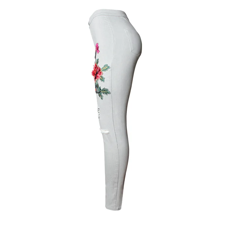 2017 Hot Fashion Women Clothing White Jeans 3D Embroidery Slim Feet Pants Jeans Knee Hole Female Pencil Pants Trousers Leggings (16)