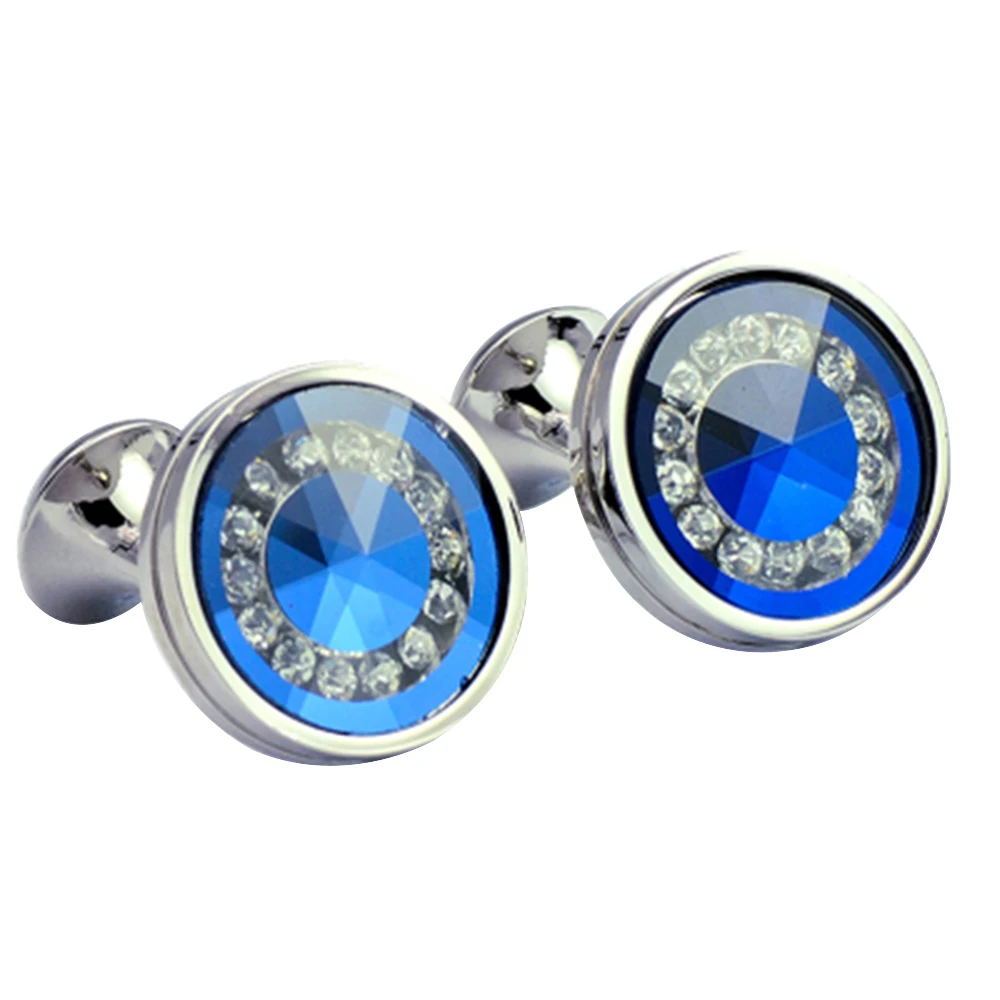 Fashion luxury elegant simple shiny blue crystal stone cufflinks stone embellished round French