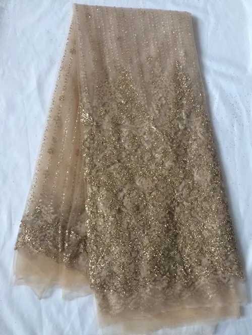 

Excellent evening dress material gold glitter French tulle lace fabric African net material for wedding/party dress UN17