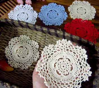 

10pcs/lot Hand Crochet Doilies Pad Handmade Flowers Cup Mat Photo Props Decorative Placemat DIY Clothes Accessory