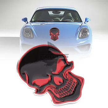 

Aluminum Car Styling Refitting Car Motorcycle Black + Red Skull Decal Sticker Badge Emblem Universal Fit for Most Car Truck