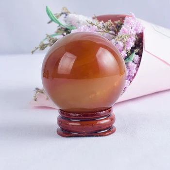 

Hand massager 40mm Natural Carnelian Sphere Quartz Crystal Ball With wood base healing mineral crystals Feng shui Home Decor