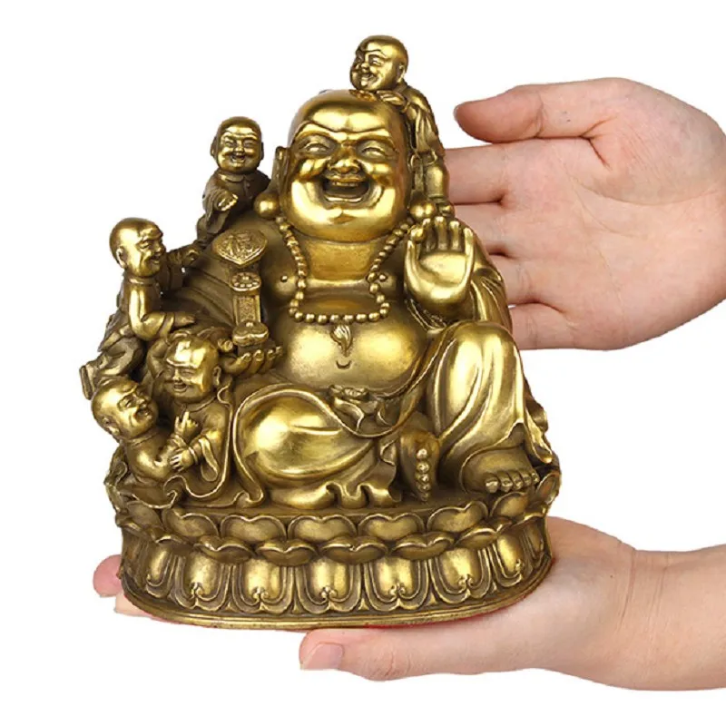50MMChinesische Bronze Buddhismus Maitreya Buddha Tasche Amulett Anhänger Statue 