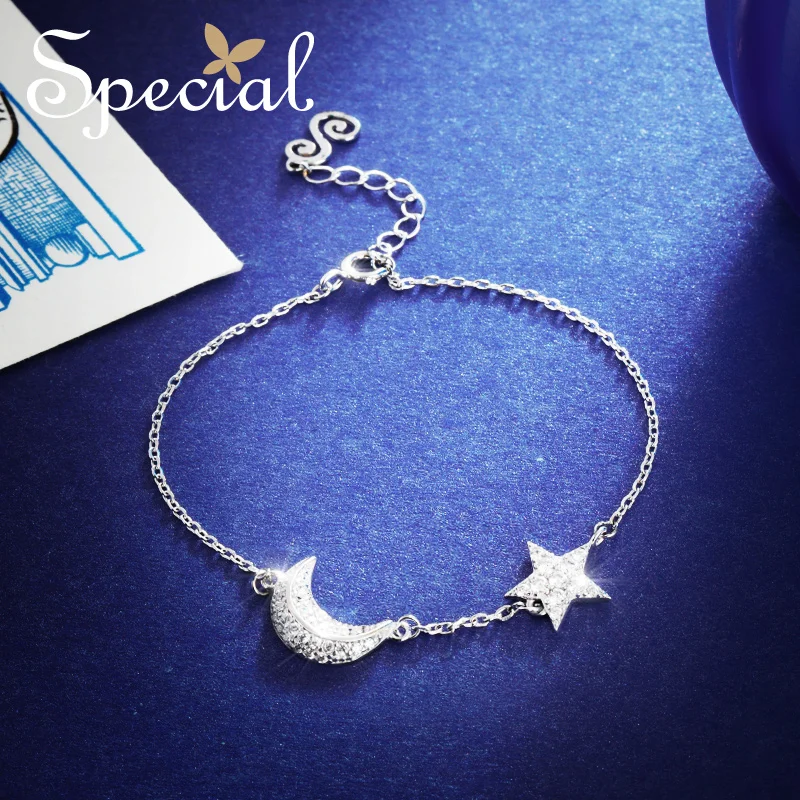 

Special Fashion 925 Sterling Silver Bracelets & Bangles AAA Zirconia Charm Bracelets Moon & Star Jewelry Gifts for Women S1730C