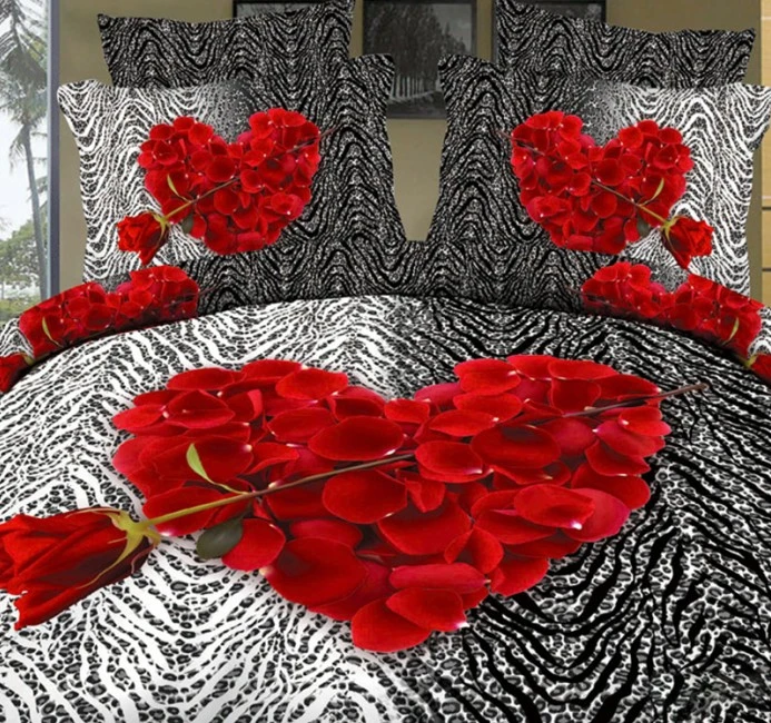 Ensemble De Literie De Drap De Lit Amoureux 3d Rose Couverture De Couette Coeur Rouge Drap De Lit D Amour Super King Size Couvre Lit Noir Et Blanc 7 Pieces Aliexpress