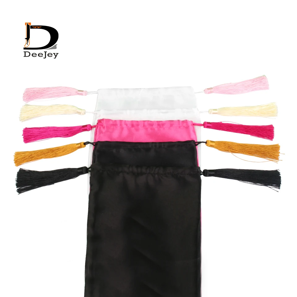 Пустая атласная шелковая упаковочная сумка 18x30 см для наращивания волос или пучка волос, подарок, белый, черный, ярко-розовый цвет на выбор