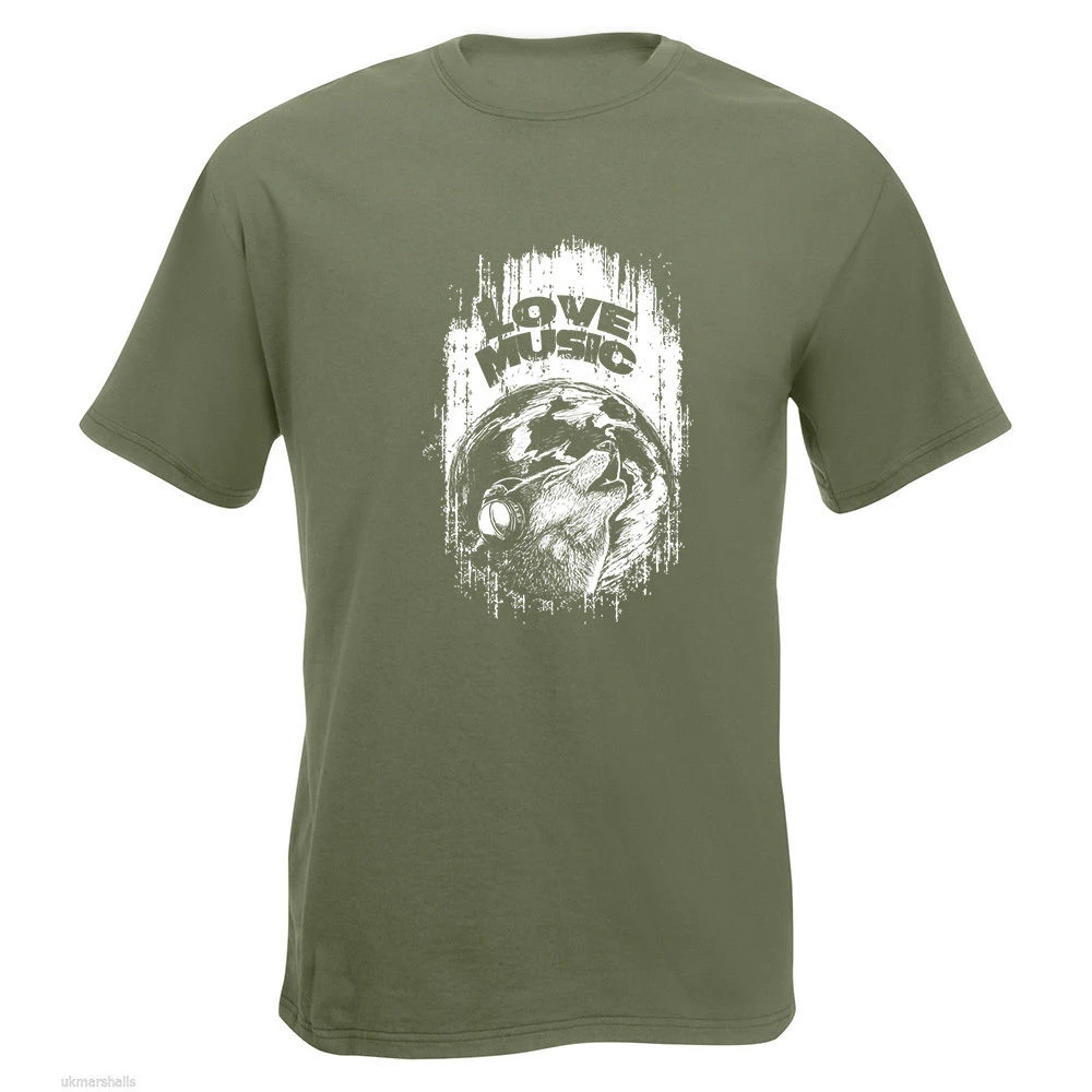 Мужская футболка с принтом Night Song наушниками Wolf Howl Moon и музыкальным 2019|tee shirt|t-shirt