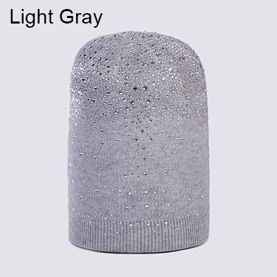 Light Gray Ralferty женские шапки, блестящие бусины, шапочки, уличная мода, шапки осень/зима для женщин, толстые двойные Многослойные шапочки, повседневные - Цвет: Light Gray