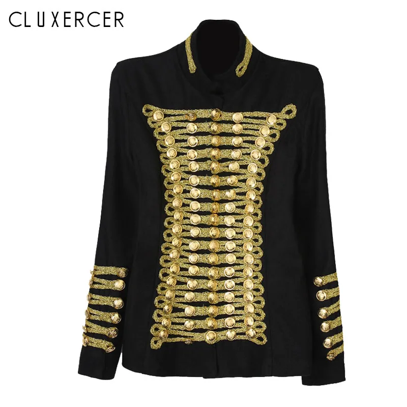 

Autumn Winter female jacket 2018 New Vintage Punk Rock Lady jacket fashion Double-breasted slim military jacket women jackets