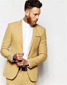 

Casual Gold Man Suit Slim Fit Groom Tuxedos 2 Piece Mens Wedding Party Suits Groomsman Bridegroom Attire(Jacket+Pants)terno 2020