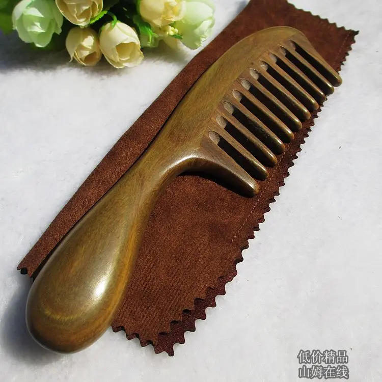 HOT!well wooden comb Large green sandalwood combs big thick curly hair