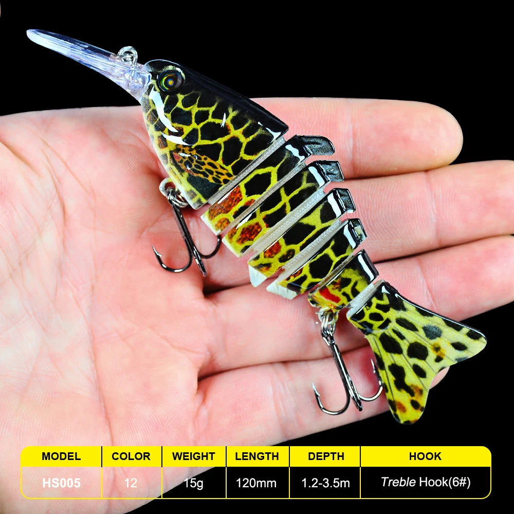 

1pc Multi Jointed Fishing Lure 7 Segments Swimbait 11.2cm 14g Lifelike Joint Bait Wobblers 6# Black Treble Hook Bass Tackle