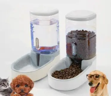 2 шт./компл. для кормления домашних животных и питья, миска для питомца для собаки, автоматические кормушки, дозатор воды для собак, бутылка для фонтана, миска для кошки - Цвет: Серый