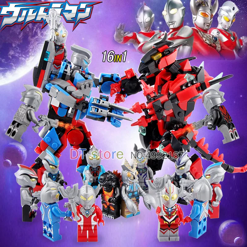 

16Pcs/Lot Super Heros Figures Ultraman Wars Monster Ott N Mann 16 In 1 Building Blocks Model Set Toys For Children Gift DLP9091