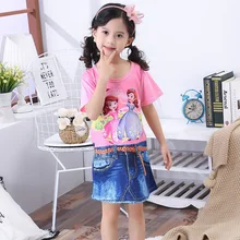 Милое Платье для девочек с принтом «Холодное сердце Дисней» Детское летнее джинсовое платье из хлопка с героями мультфильмов детская одежда