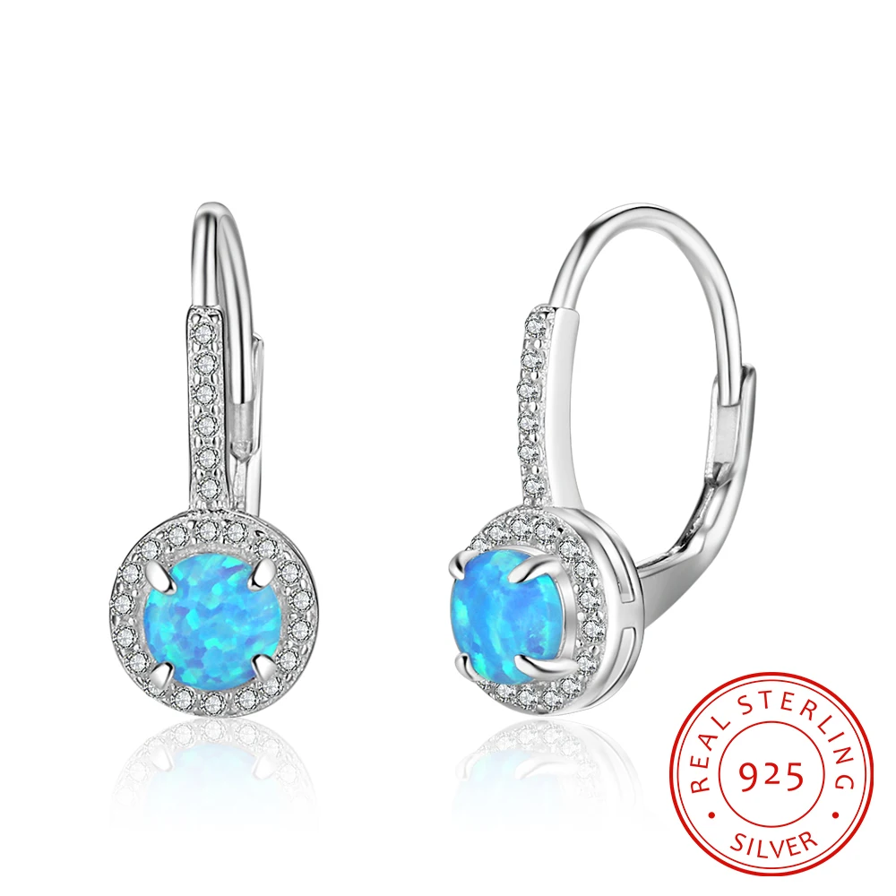 

Blue Fire Opal 925 Sterling Silver Hoop Earrings Women Jewelry For Engagement Best Gift For Girls (EA102095)
