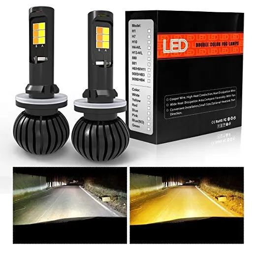 1pair Car LED Fog Light DRL White golden Dual Color Bulb H4 H7 H11 H8 H27