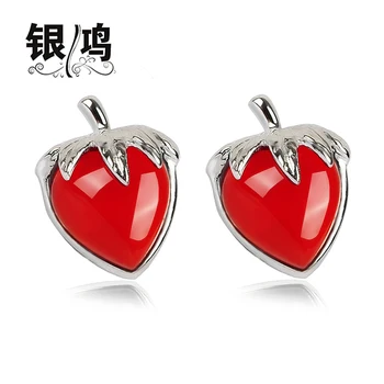 

925 Sterling silver green natural red silversmith old vintage personality leaves female Earrings girlfriend gift