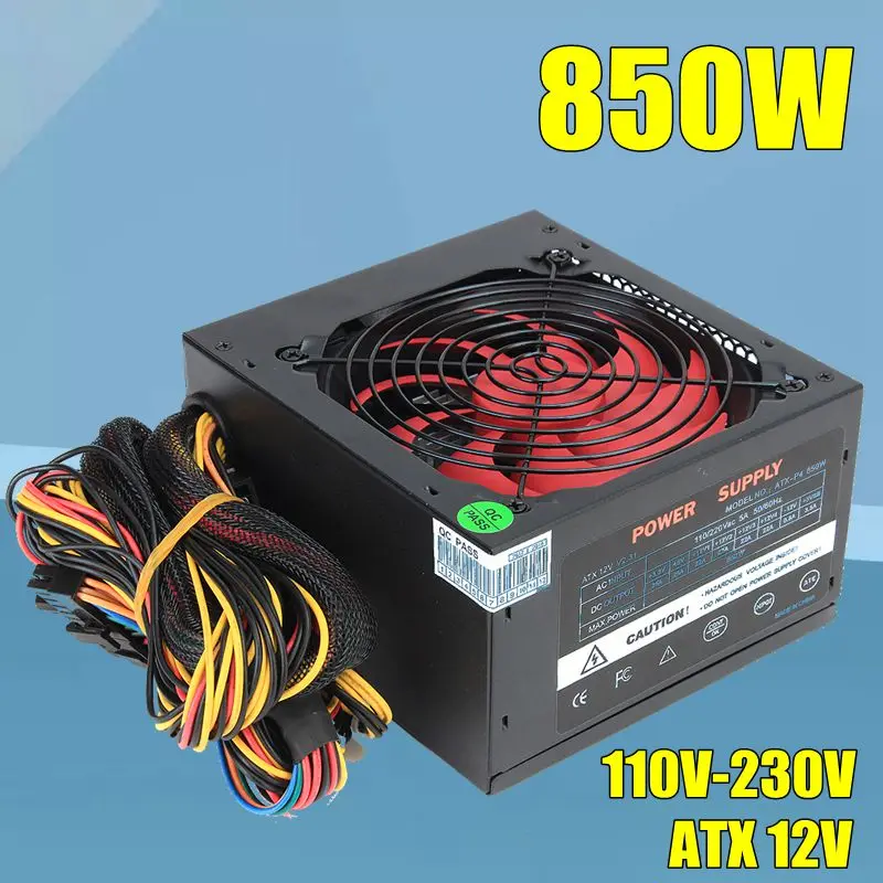 

850W ATX 12V Computer PC Power Supply 12CM Fan 20+4PIN Active PFC 110V-230V For Intel AMD Computer