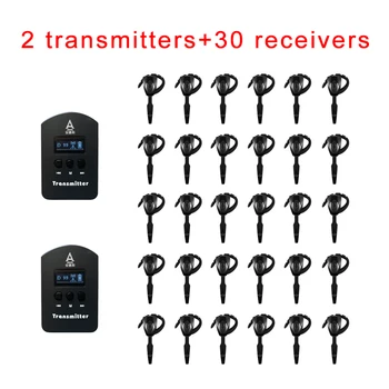 

Wireless Tour Guide System ( One set: 2 Transmitters + 30 Earhook Receivers ) / Rechargeable Radio Audio guide Device / Headset