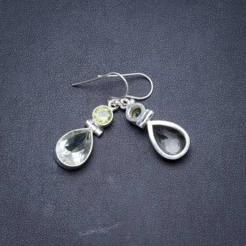 

Natural Green Amethyst and Peridot Handmade Unique 925 Sterling Silver Earrings 1.5" Y2754