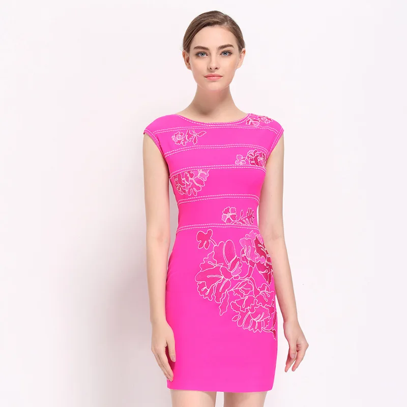 

hot sale Slim Pencil dresses 2018 new spring summer Embroidery dress plus size XXL Work fashion Women Clothing Cute party Dress