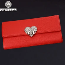 Neue Mode Frauen Damen Red Soft-echtes Kupplung Weibliche Portemonnaie Langen Karte Reißverschluss Geldbörse Handtasche Geburtstag Taschen