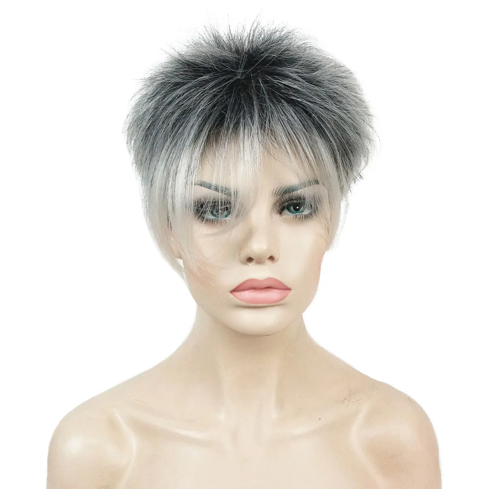 StrongBeauty женские парики серый/черный микс короткий прямой натуральный Синтетический Полный парик