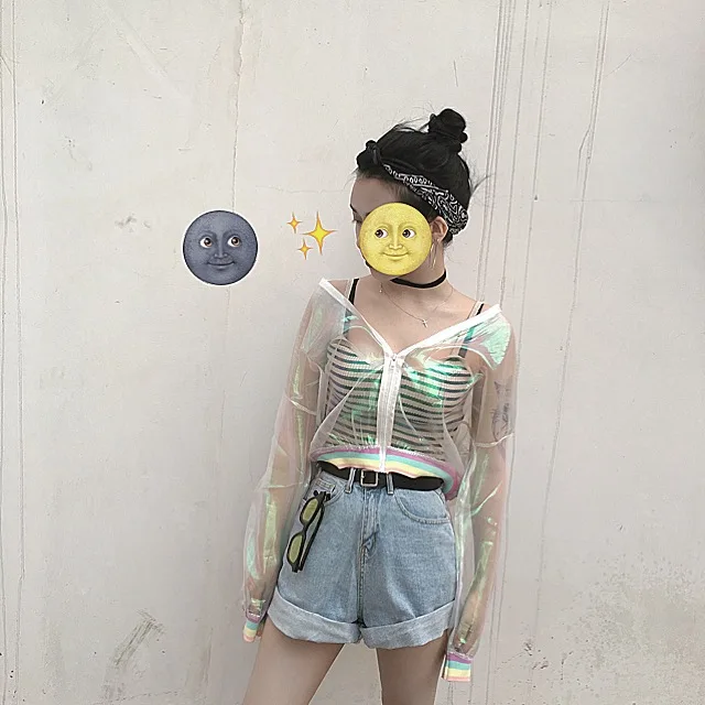 discount 2020 Women Harajuku Summer Colorful Color Rainbow Collar Loose Baseball Sunscreen Jacket Female Cut
