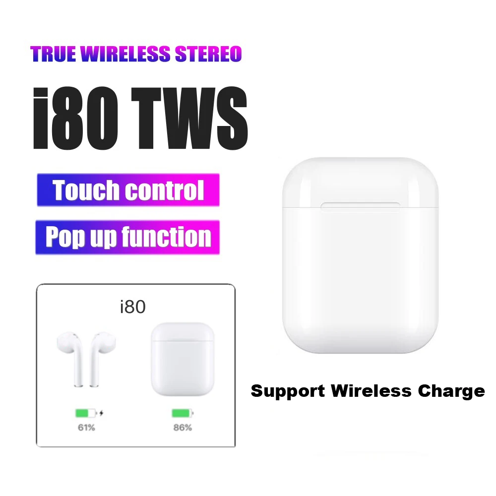

i80 tws Bluetooth 5.0 Earbuds Air 2 Wireless Charging Headset Earphone With W1 POP UP Window Siri PK i30 i20 i60 tws