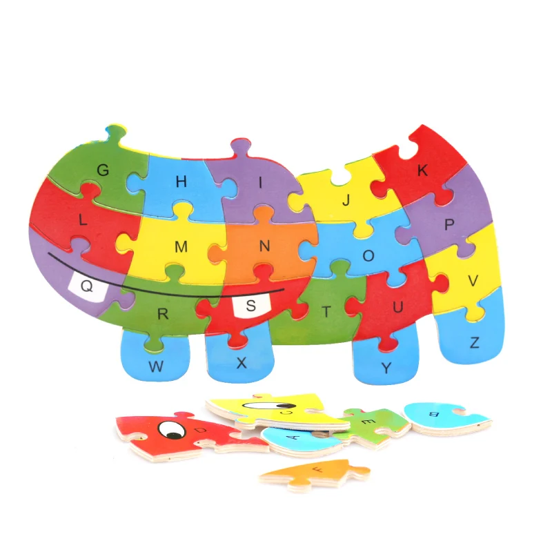 Деревянные Животные Слон динозавр ABC Алфавит Обучающие головоломки интеллектуальные игры игрушки для детей
