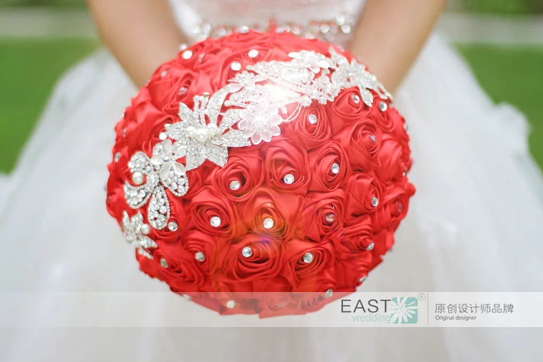 Красный свадебный букет в китайском стиле на заказ красный и серебряный ювелирный букет Свадебный букет поставки украшения 10 дюймов