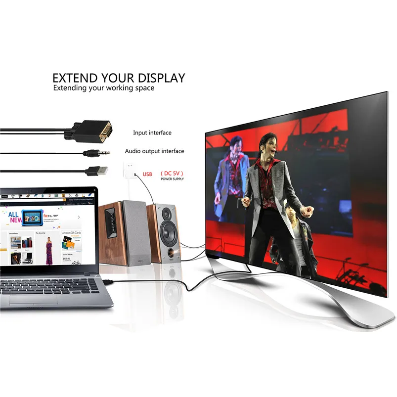 1 м 3 VGA в HDMI адаптер с USB кабелем цифровой аналоговый видео аудио конвертер для ПК