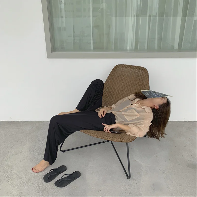 2019 Autumn Wide Leg Pants Black High Waist Elastic Loose Casual Full Length Womens Clothing Pants Women New trousers K81280 2019 Autumn Wide Leg Pants Black High Waist Elastic Loose Casual Full Length Womens Clothing Pants Women New trousers K81280