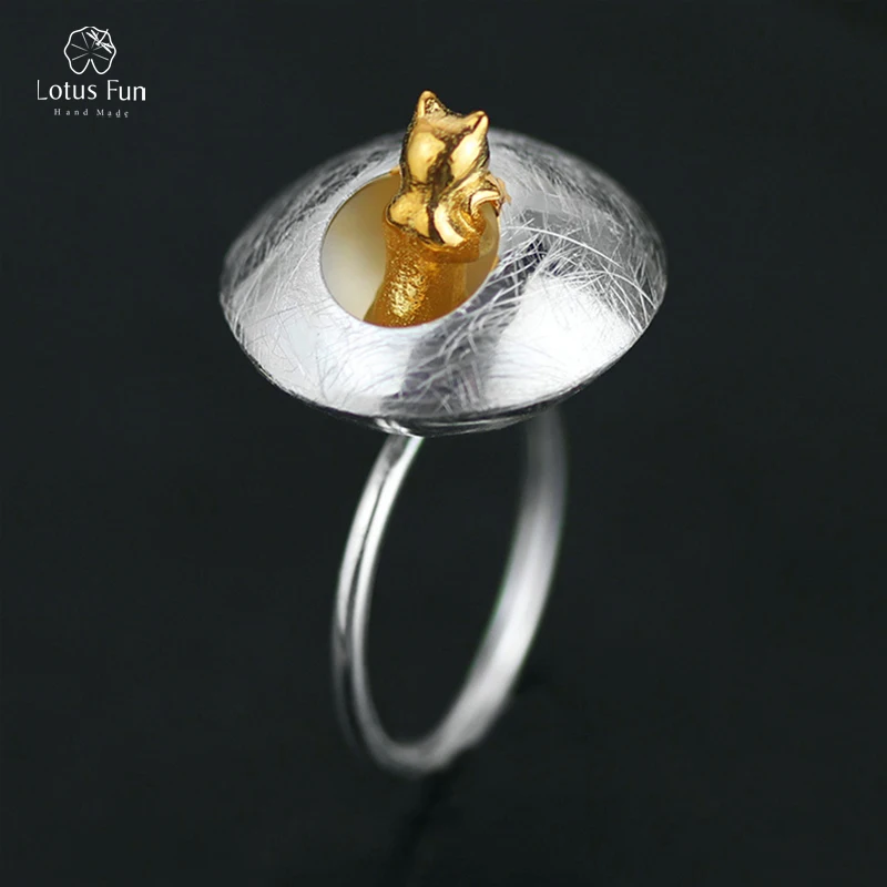 

Lotus Fun 100% Real Solid 925 Sterling Silver Rings for Women Cats Animal Adjustable Unique Rings Fine Jewelry Dropshipping