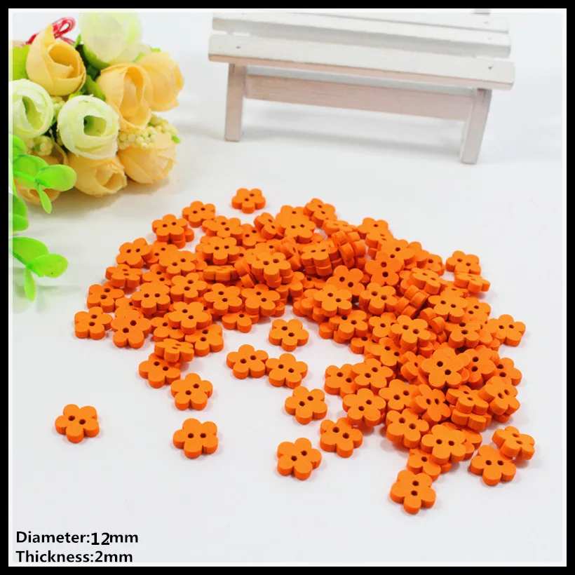 

Free Shipping 12mm 50PCS 2 hole lovely orange flower painted wooden decorative buttons garment accessories fashion arts handmade
