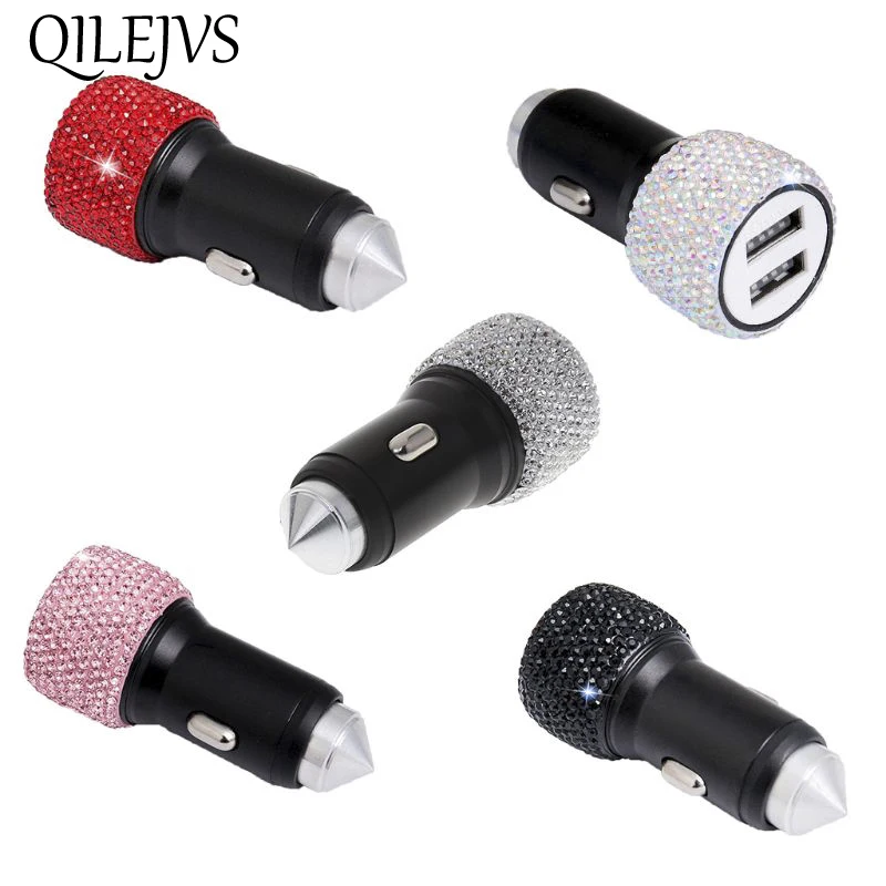 

Dual USB Car Charger Bling Bling Handmade Rhinestones Crystal Car Decorations for Fast Charging Car Decors