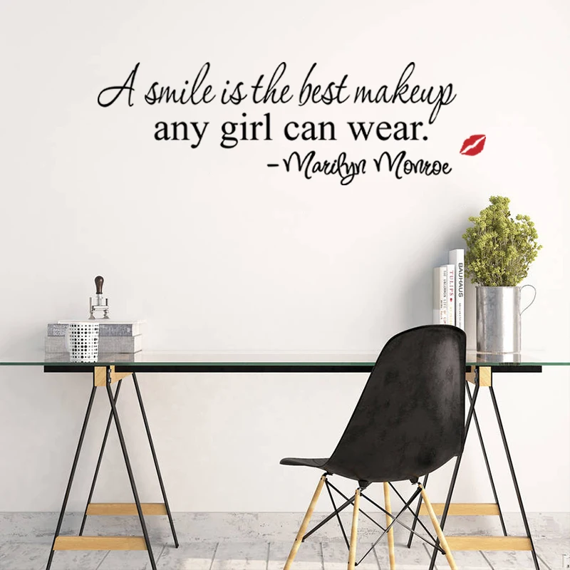 A Smile Is The Best Makeup Marilyn Monroe Quotes Wall Stickers Girls Room Decorations Vinyl Home Decor DIY Mural Wall Art Decals