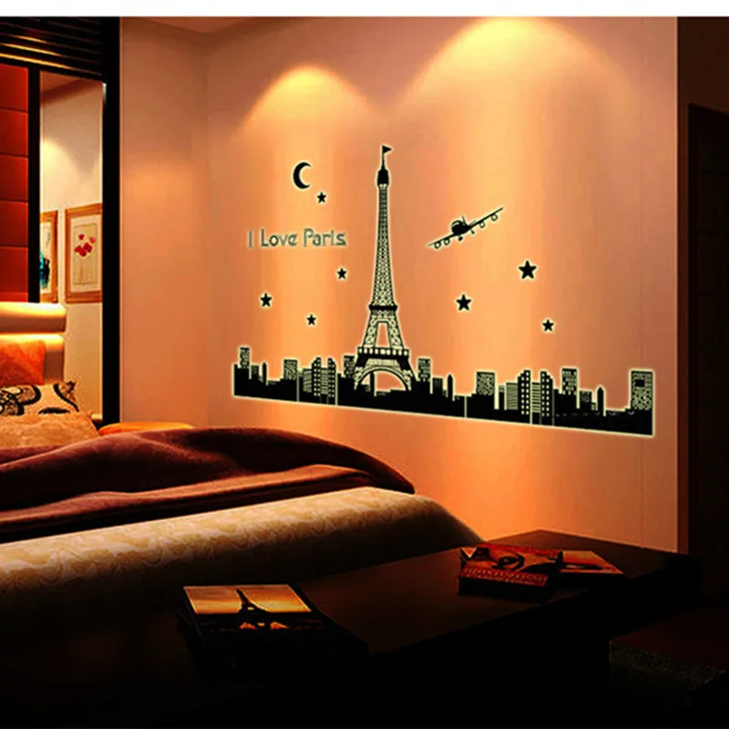 Us 7 47 6 Off Night Of Paris Wall Stickers For Wall Decorations Pvc 92x165 Eiffel Tower Luminous Sticker Diy Home Wall Decals Cartoon Poster In Wall
