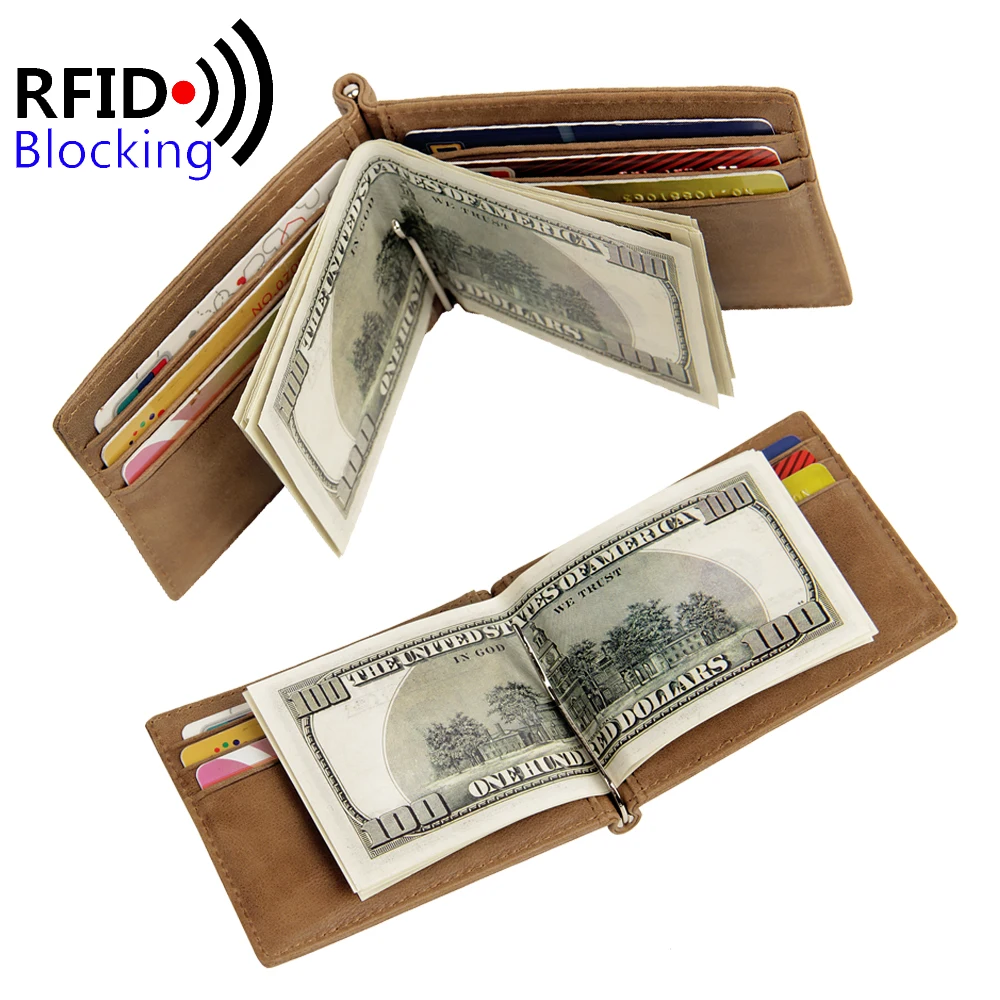 Rfid Leather Mens Wallet Money Clip