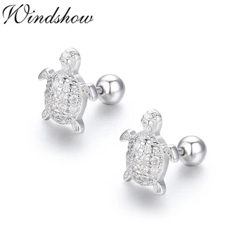 

Cute 925 Sterling Silver Cluster CZ Turtle Screw Back Stud Earrings For Women Girls Kids Piercing Jewelry Orecchini Aros Aretes